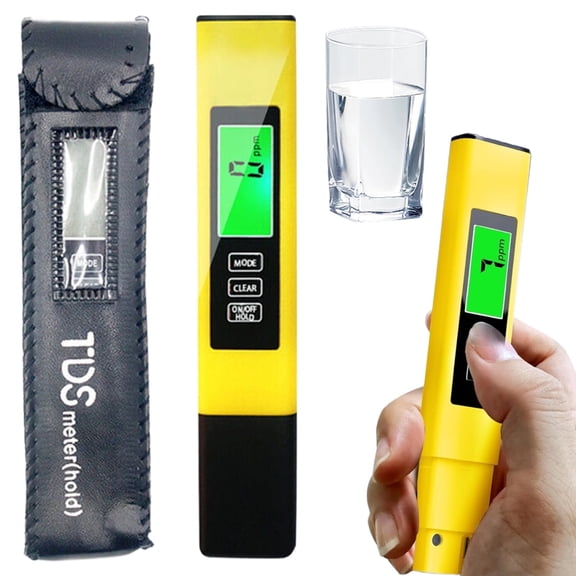 All New 4 in 1 TDS Meter Digital Water Tester, Accurate for Drinking Water, Aquariums, Hydroponics, Large Backlit LCD, Auto-Lock, Yellow, 1PC