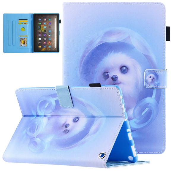 All-New Fire HD 10&HD 10 Plus Case (11th Generation, 2021 Release), Folio Stand Premium Leather Magnetic Wallet Cover with Smart Auto Wake/Sleep & Pencil Holder, Blue Dog