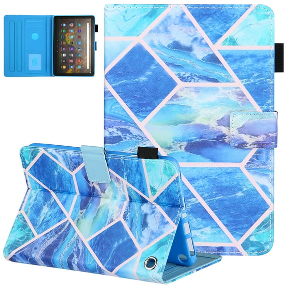 All-New Fire HD 10&HD 10 Plus Case (11th Generation, 2021 Release), Folio Stand Premium Leather Magnetic Wallet Cover with Smart Auto Wake/Sleep & Pencil Holder, Blue Marble