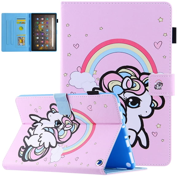All-New Fire HD 10&HD 10 Plus Case (11th Generation, 2021 Release), Folio Stand Premium Leather Magnetic Wallet Cover with Smart Auto Wake/Sleep & Pencil Holder, Rainbow Unicorn