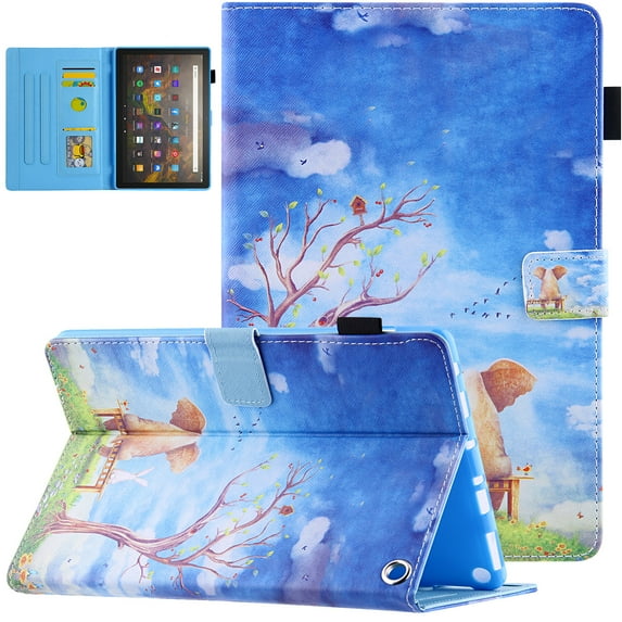 All-New Fire HD 8&HD 8 Plus Case (10th Generation, 2020 Release), Folio Stand Premium Leather Magnetic Wallet Cover with Smart Auto Wake/Sleep & Pencil Holder, Elephant Rabbit