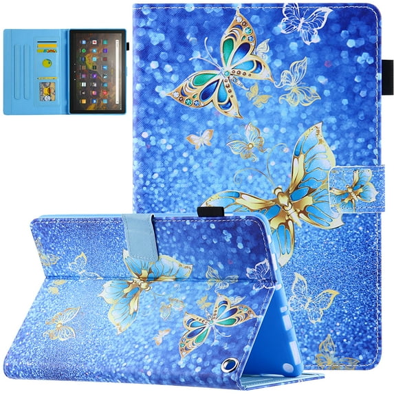 All-New Fire HD 8&HD 8 Plus Case (10th Generation, 2020 Release), Folio Stand Premium Leather Magnetic Wallet Cover with Smart Auto Wake/Sleep & Pencil Holder, Gold Butterfly