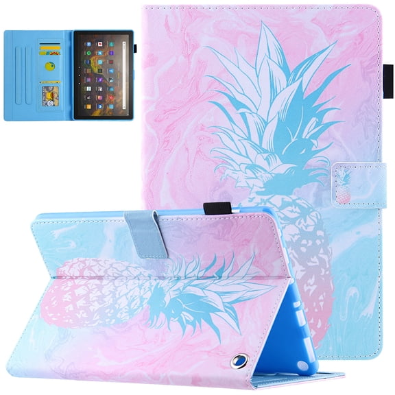 All-New Fire HD 8&HD 8 Plus Case (10th Generation, 2020 Release), Folio Stand Premium Leather Magnetic Wallet Cover with Smart Auto Wake/Sleep & Pencil Holder, Marble Pineapple