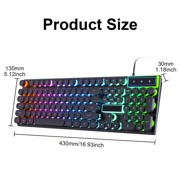 All-New Upgraded Punk RGB Mechanical Gaming Keyboard, Metal Panel Wired USB Keyboard with 19 Dazzling Light Modes, Dual Black White Colors for Gaming Office PC Laptop