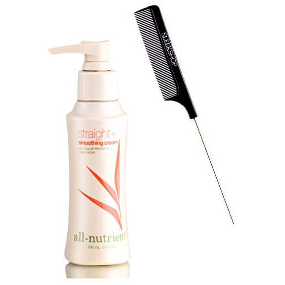 All-Nutrient Straight + Smoothing Cream, Frizz-Free Hair Control Creme (w/ Sleek Comb) UV+ Color Protection, 100% Vegan (3.4 oz / travel size)