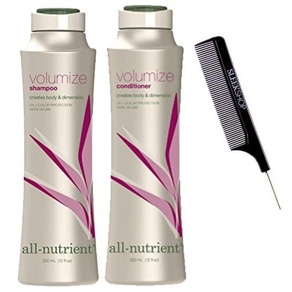 All-Nutrient VOLUMIZE Shampoo & Conditioner DUO SET, For Added Hair Volume & Dimension (w/Sleek Comb) UV+ Color Protection, 100% Vegan (3.4 oz + 3.4 oz TRAVEL DUO KIT)
