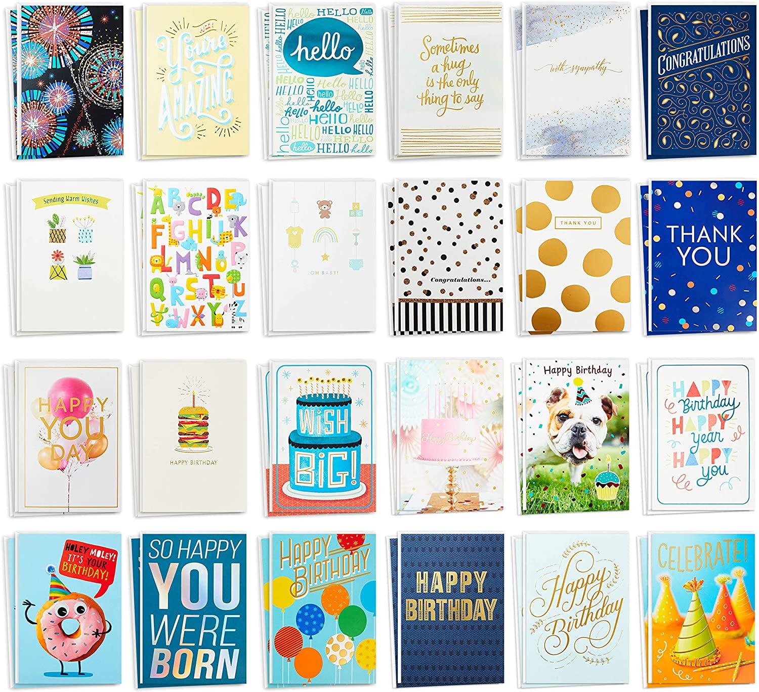 All Occasion Cards Assortment—48 Cards with Envelopes (Birthday, Thank You, Congrats, Sympathy, Baby Shower, Blank)