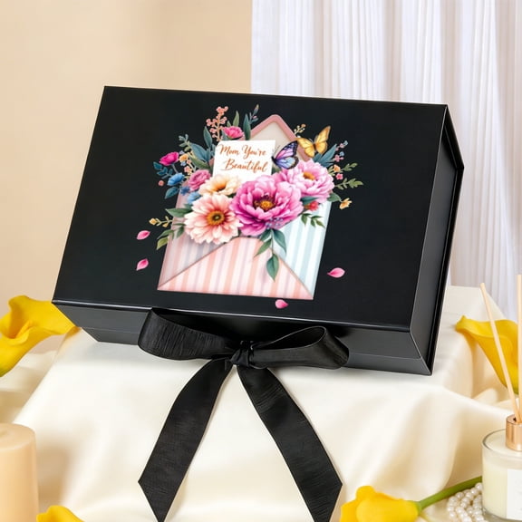 All-Occasion Women Printed Paper Gift Box, Custom Magnetic Closure and Fashion Ribbon, 11.4×8.6×4.1 inch and 8.6×6.3×3.3 inch, Ideal for Mother's Day, Anniversary and Casual Gifting
