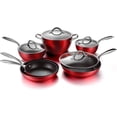 thumbnail image 1 of All in One Pan 10-Piece Diamond-Infused Cookware Set - Induction Compatible Aluminum Pots & Pans with Durable Glass Lids for Easy Cooking, Dishwasher Safe - Red, 1 of 8