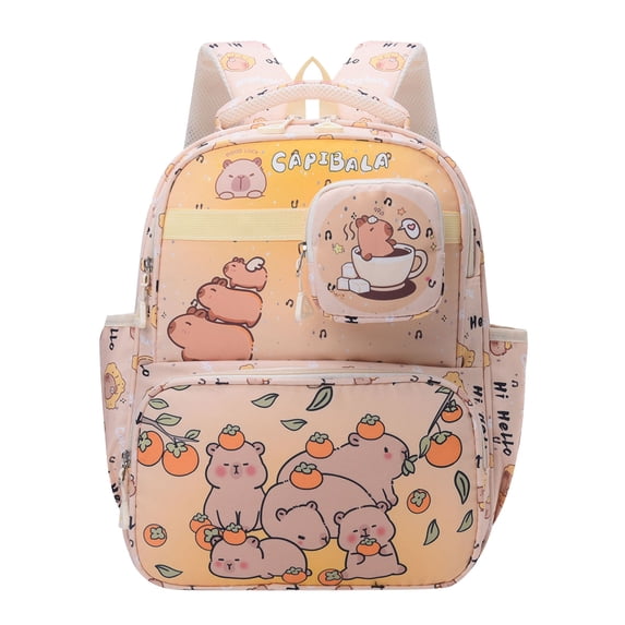 All Over Cartoon Print Backpack for Ages 5rd 6th 8th 10th With Attached Mini Pouch Lightweight Waterproof Multi Compartment Back To School Bookbag