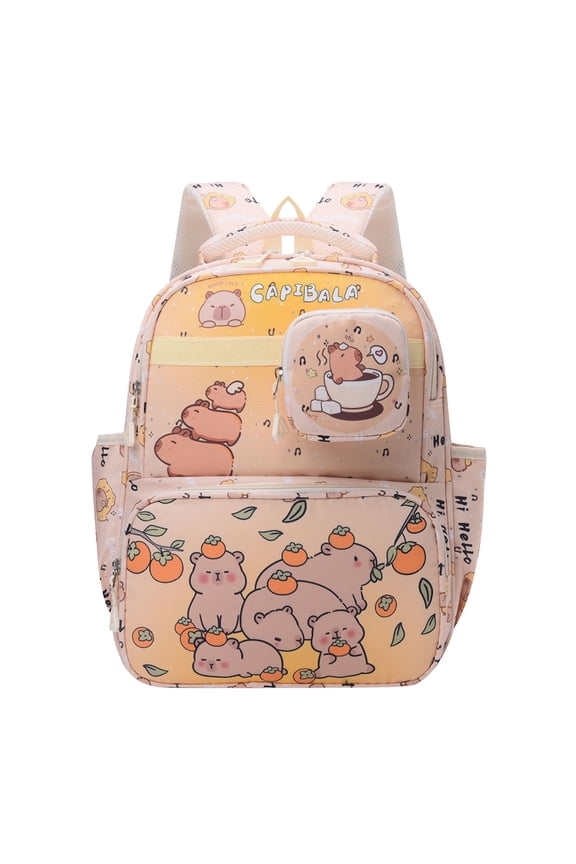 All Over Cartoon Print Backpack for Ages 5rd 6th 8th 10th With Attached Mini Pouch Lightweight Waterproof Multi Compartment Back To School Bookbag