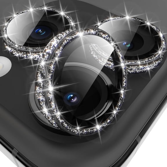 [All-Over Glitter] Camera Lens Protector for iPhone 17 Pro Max/17 Pro/16 Pro Max/16 Pro/15 Pro Max/15 Pro/14 Pro/Max, 9H Tempered Glass Camera Cover, Anti-Scratch Case Friendly (Black)