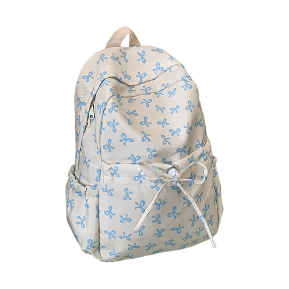 All Over Mini Bow Print Backpack Front Bow Decor Multi Pocket Lightweight Waterproof Casual Teen Back To School Daypack