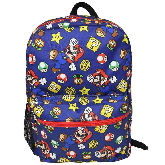 All Over Print 16" Navy Blue Unisex Super Mario Classic Backpack for School