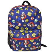 All Over Print 16" Navy Blue Unisex Super Mario Classic Backpack for School