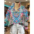 thumbnail image 1 of Unbranded Floral Print Slit Neck Bubble Sleeve Blouse Women's, 1 of 4