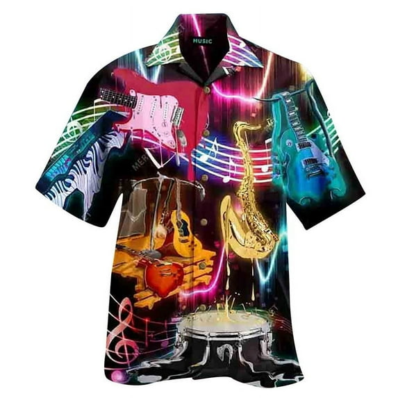 All Over Print Personal Music Tools Graphic Shirts For Men Summer Short Sleeve Plus Size Hawaii Beach Tee Shirt Camisa Hombre