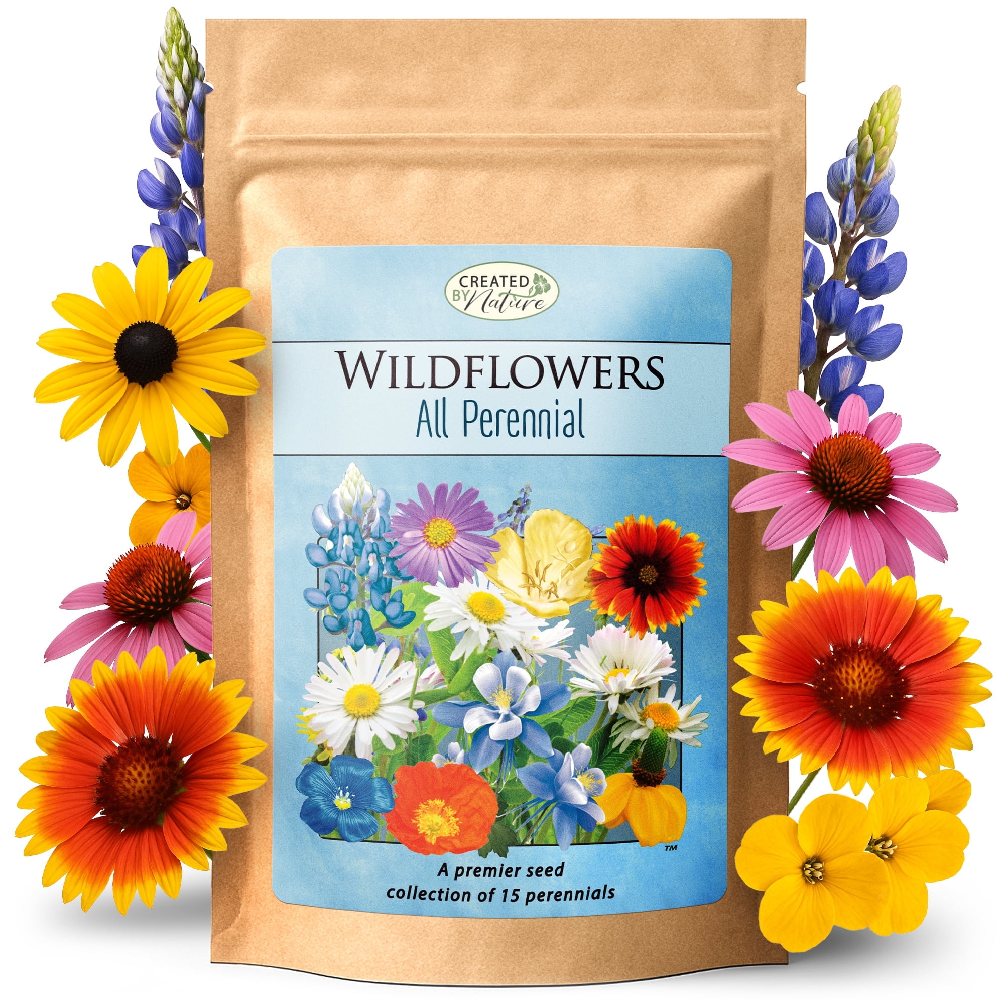 All Perennial Flower Seeds, 15 Flower Varieties, 49,000 Wildflower Seeds -  Created By Nature - Walmart Business Supplies