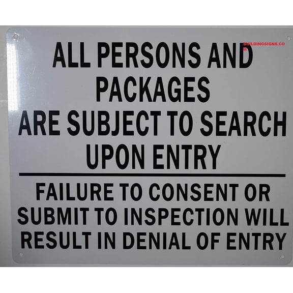 All Person Packages are Subject to Search Sign (White,10X12 -Rust Free)(ref-2022-4)