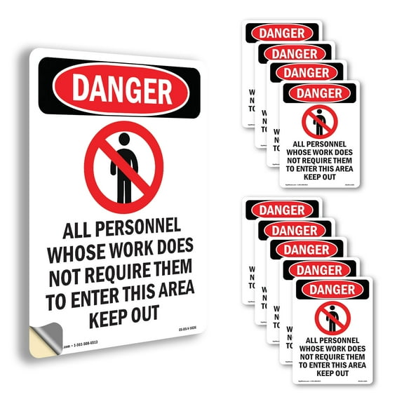 All Personnel Whose OSHA Danger Vinyl Decal Label 14 Inch x 10 Inch - 10 Pack