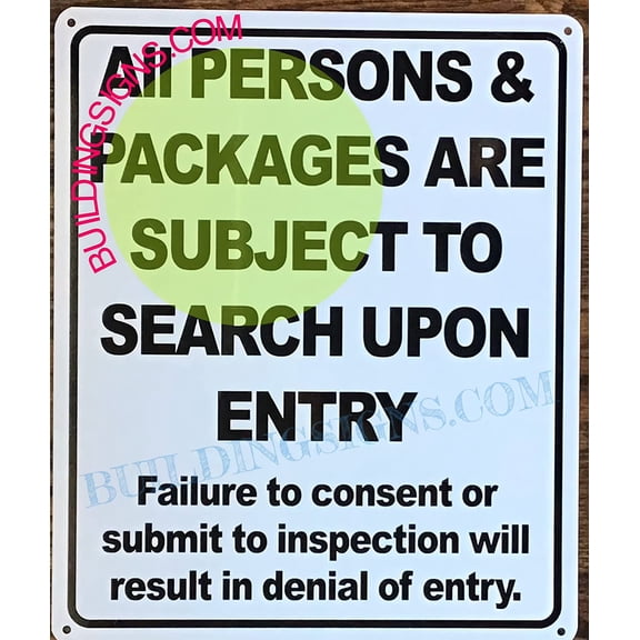 All Persons Subject to Search Sign (White,Aluminium,10X12) (ref-2201)