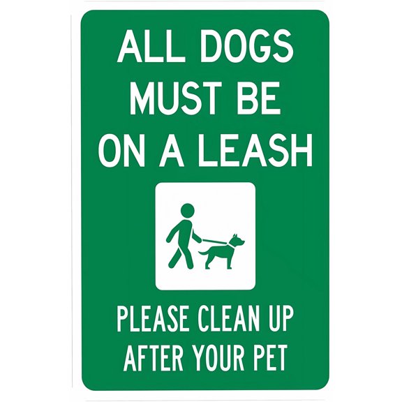 All Pets Must Be On A Leash Clean Up Dog Symbol Sign - 8"x12" Dog Leash Security Metal Sign, Safety Decor for Business Wall