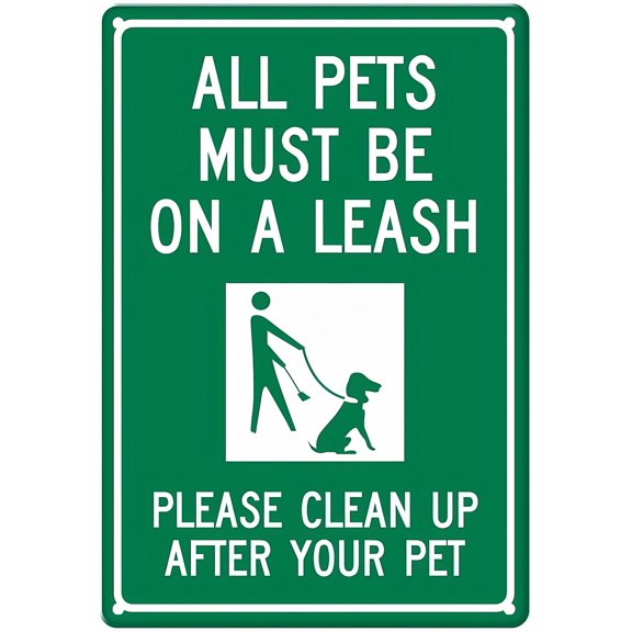 All Pets Must Be On A Leash Clean Up Sign - 8"x12" Aluminum Tin Sign, Wall Decor for Home Kitchen Farm Bar