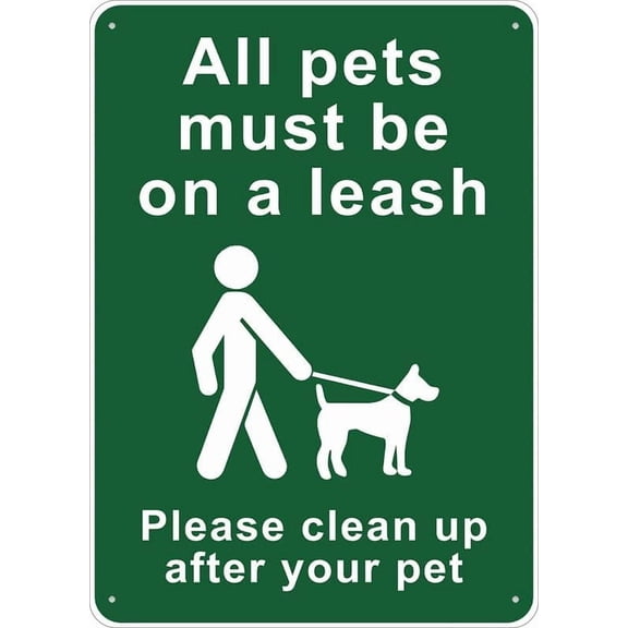 All Pets Must Be On A Leash Sign Please Clean Up After Your Pet Warning Tin Sign Home Kitchen Farm Garden Garage Wall Decor 12X8Inch