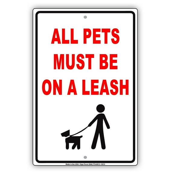 All Pets Must Be On A Leash With Graphic Public Park Outdoor Caution Notice Aluminum Note Metal Sign 8"x12" Plate