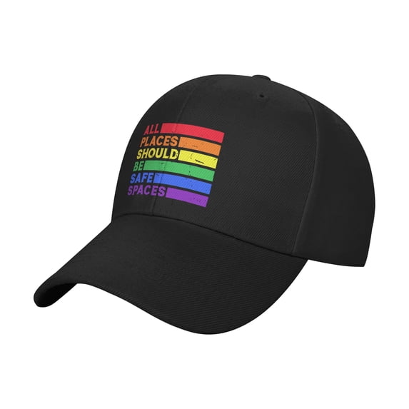 All Places Should Be Safe Spaces Gay Pride Ally LGBTQ Month Baseball Cap Adjustable Trucker Sun Hat Outdoor Sport Casquette Hats for Men Women Black