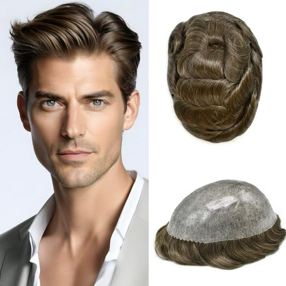 All Poly Toupee for Men Hairpieces Human Hair Replacement Systems 0.1MM Thin Skin PU Injection Mens Toupee
