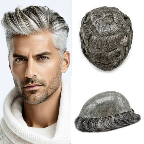 All Poly Toupee for Men Hairpieces Human Hair Replacement Systems 0.1MM Thin Skin PU Injection Mens Toupee