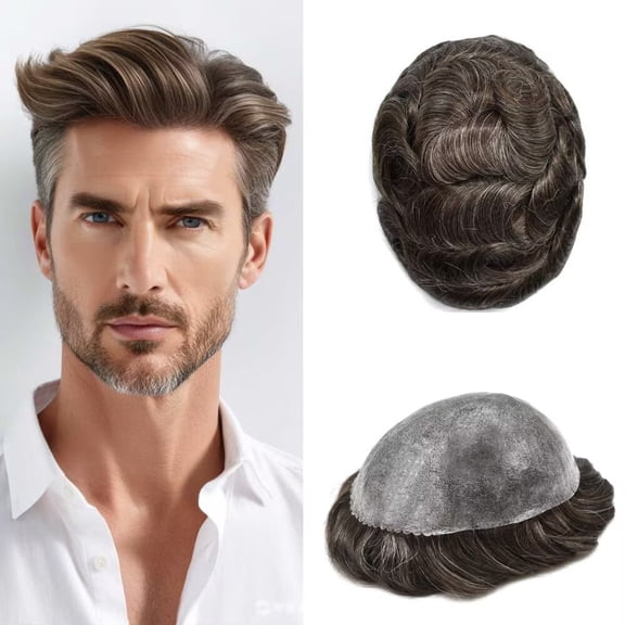 All Poly Toupee for Men Hairpieces Human Hair Replacement Systems 0.1MM Thin Skin PU Injection Mens Toupee