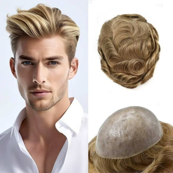 All Poly Toupee for Men Hairpieces Human Hair Replacement Systems 0.1MM Thin Skin PU Injection Mens Toupee