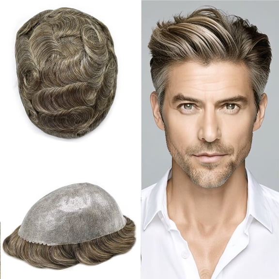 All Poly Toupee for Men Hairpieces Human Hair Replacement Systems 0.1MM Thin Skin PU Injection Mens Toupee