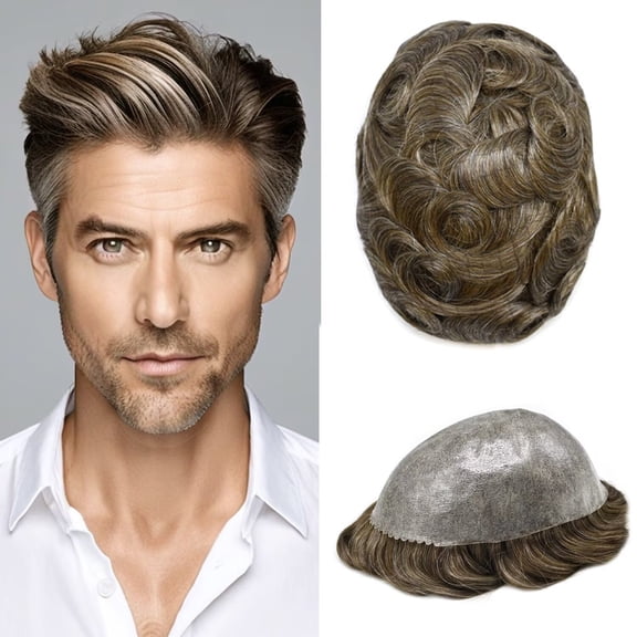All Poly Toupee for Men Hairpieces Human Hair Replacement Systems 0.1MM Thin Skin PU Injection Mens Toupee