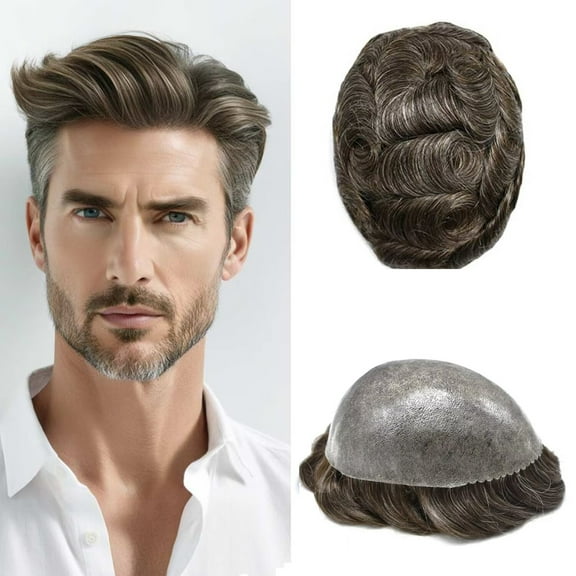 All Poly Toupee for Men Hairpieces Human Hair Replacement Systems 0.1MM Thin Skin PU Injection Mens Toupee