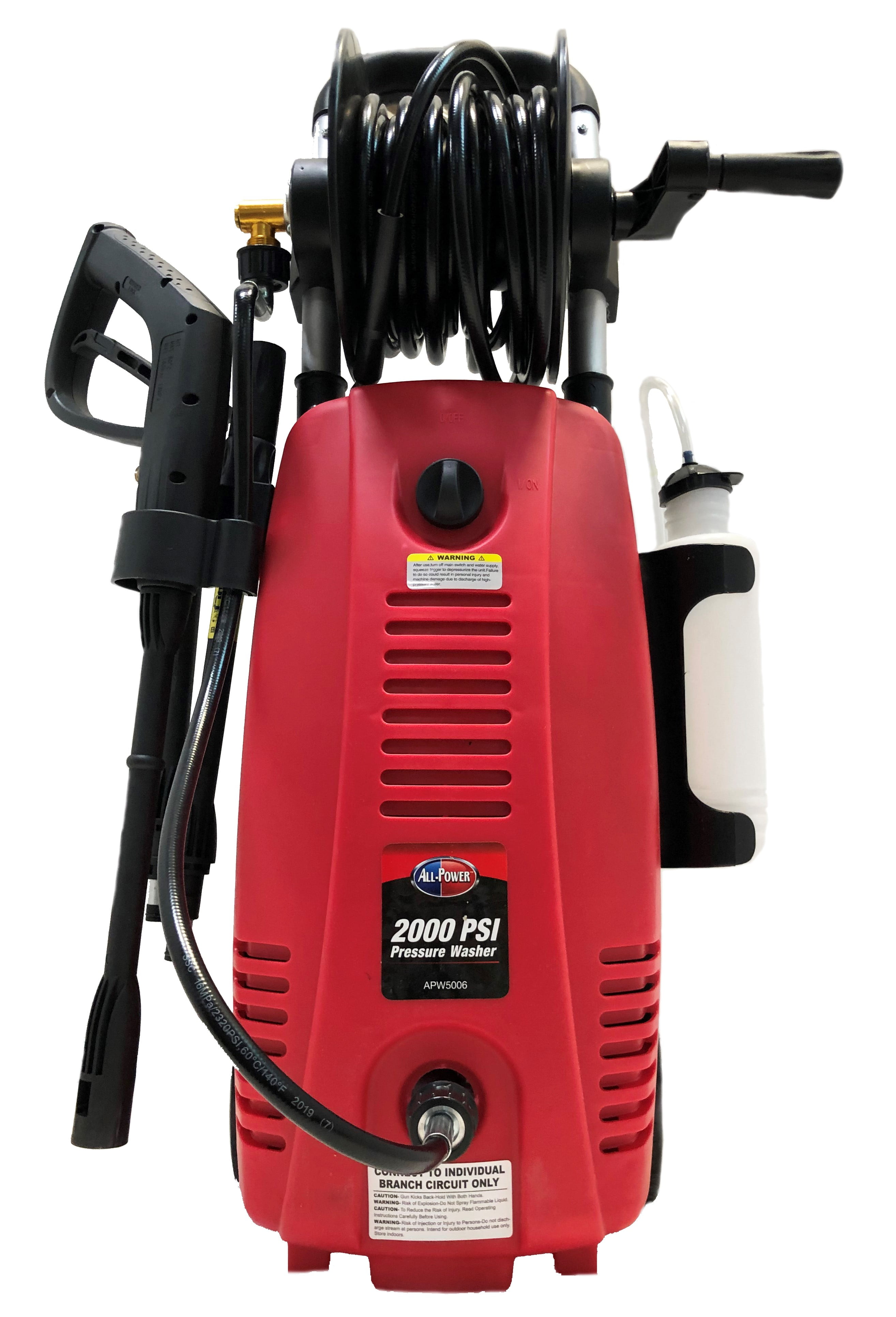 All Power 2000 PSI 1.6 GPM Electric Pressure Washer With Hose Reel for  Buildings, Walkway, Vehicles and Outdoor Cleaning, Red, APW5006R