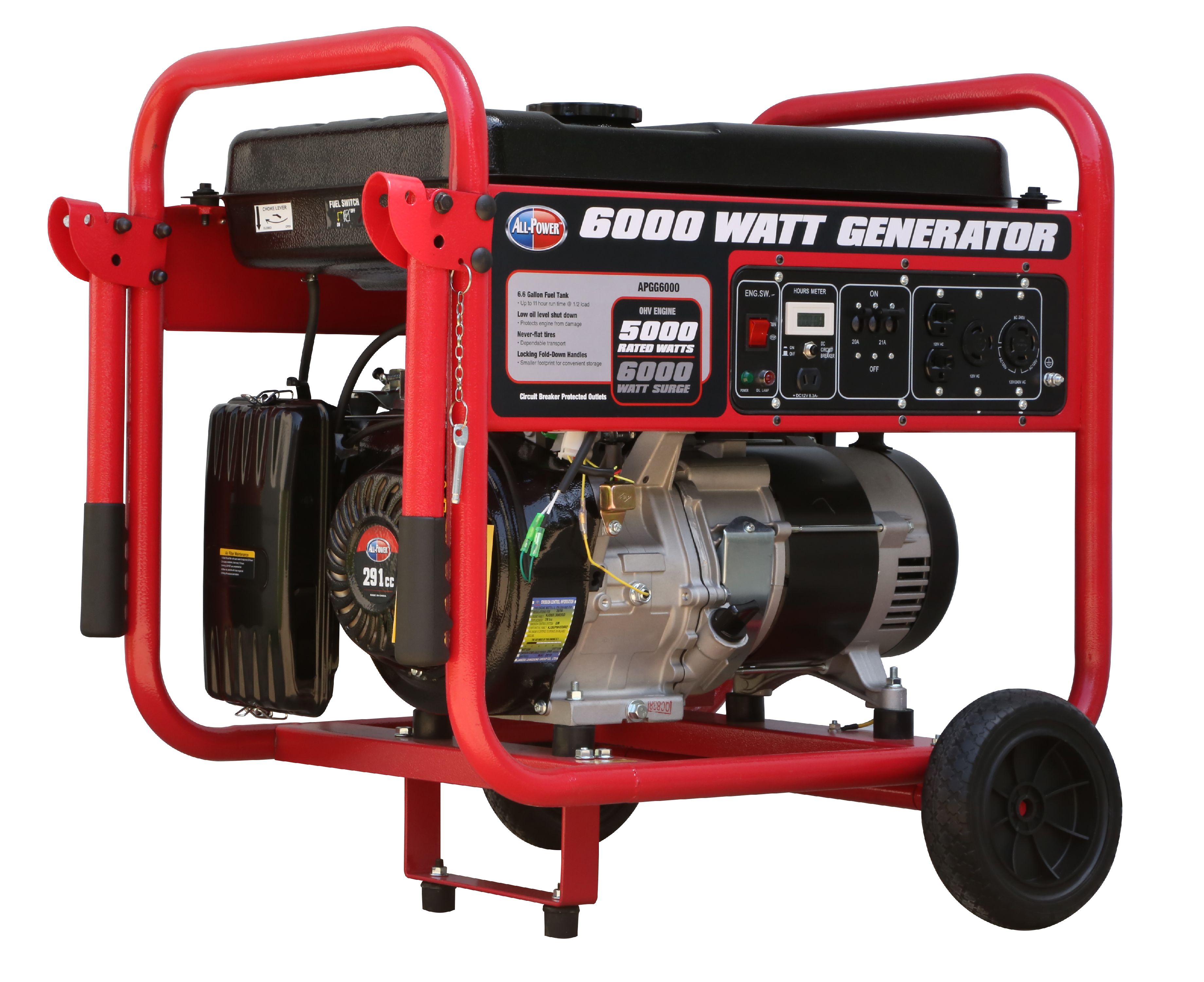All Power 6000 Watt Generator, 6000W Gas Portable Generator for Home Use Emergency Power Backup, RV Standby, Storm Hurricane Damage Restoration Power Backup, APGG6000 - image 1 of 7