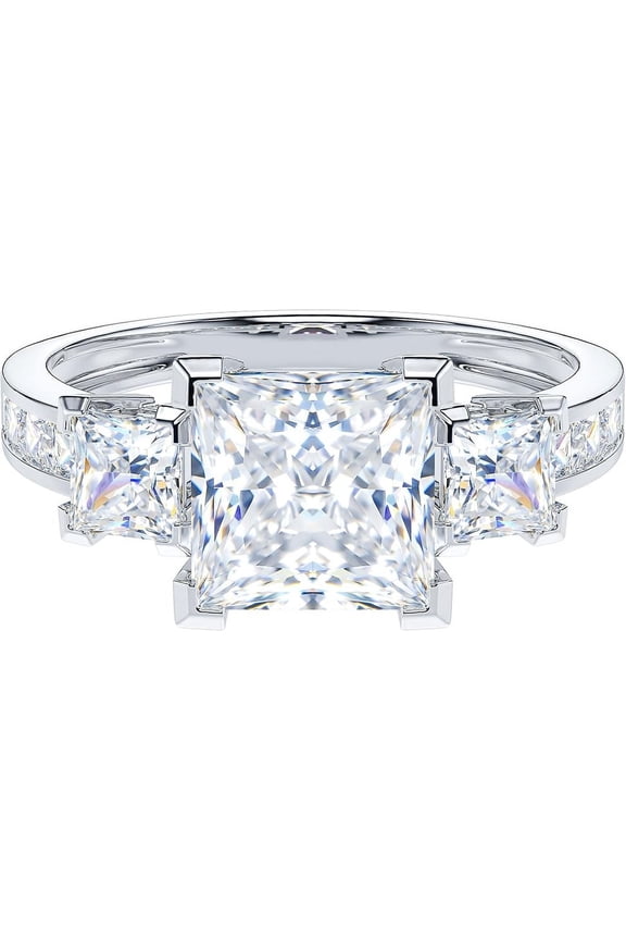 All Princess Cut Genuine Moissanite or Simulated Diamond Three Stones Engagement Ring 2CT Main Stone