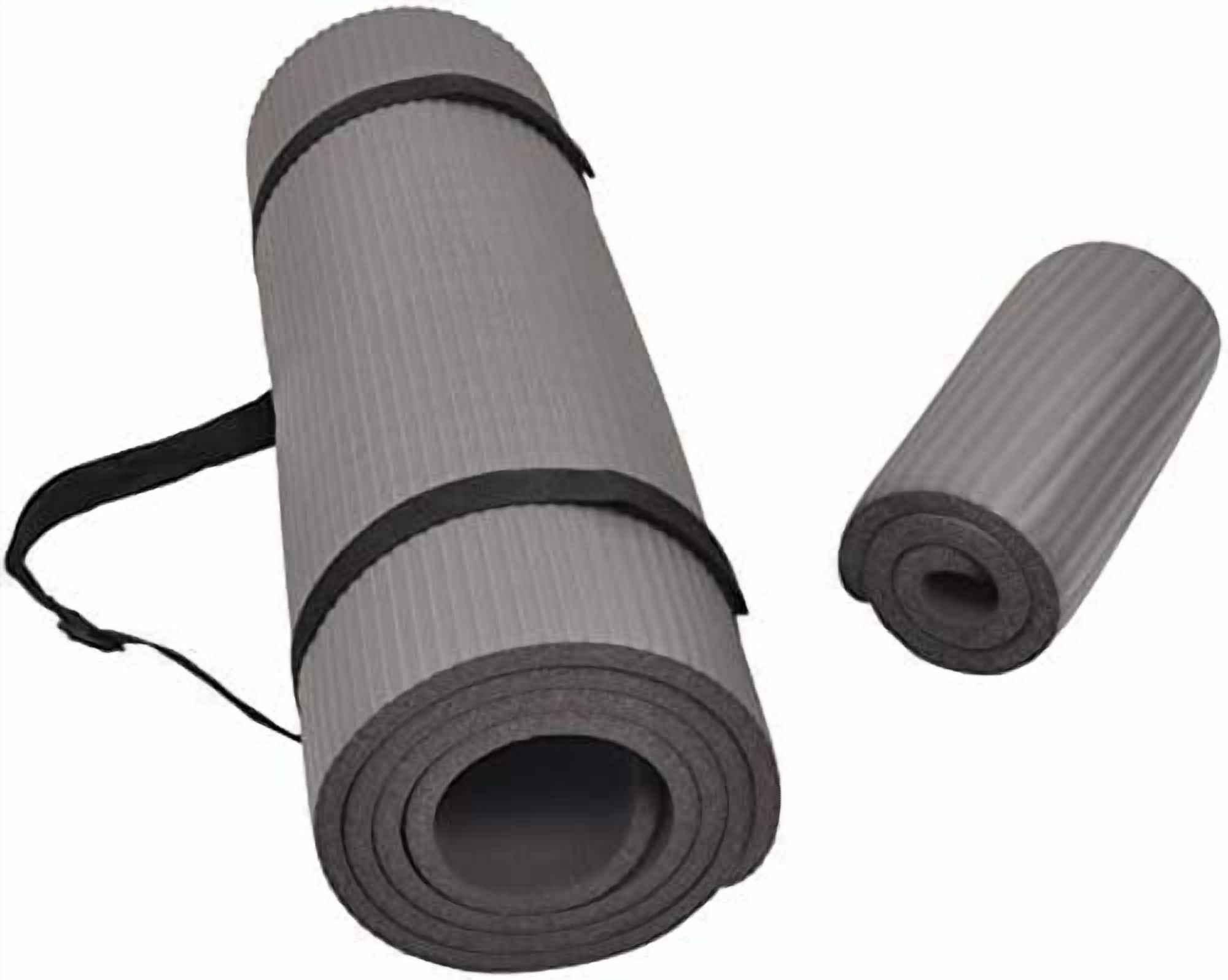 All Purpose 1/2-Inch Extra Thick High Density Anti-Tear Exercise Yoga Mat and Knee Pad with Carrying Strap, Multiple Colors Gray