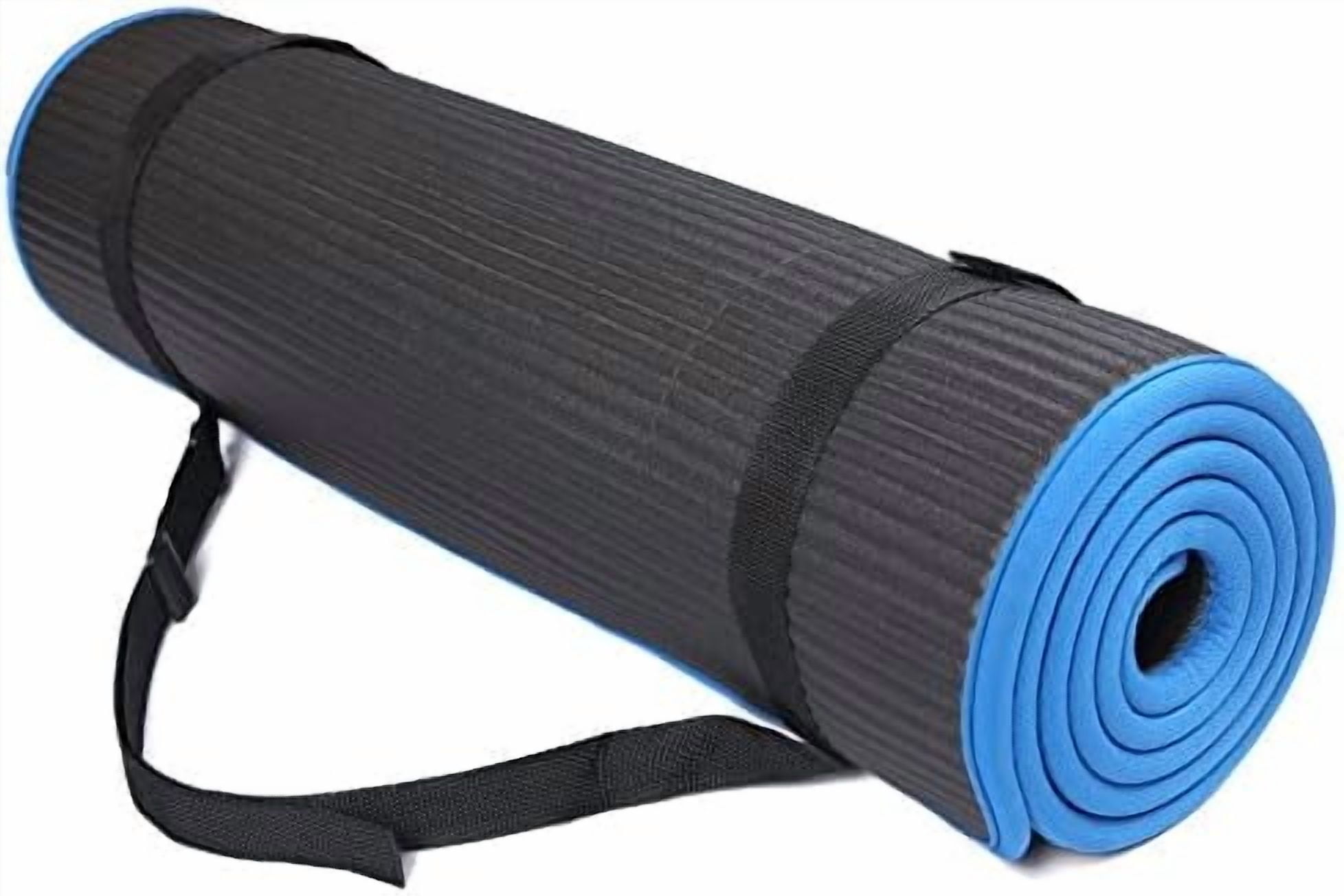 All-Purpose 2/5-Inch (10mm) Extra Thick High Density Anti-Slip Exercise Pilates Yoga Mat with Carrying Strap, Multiple Colors Black