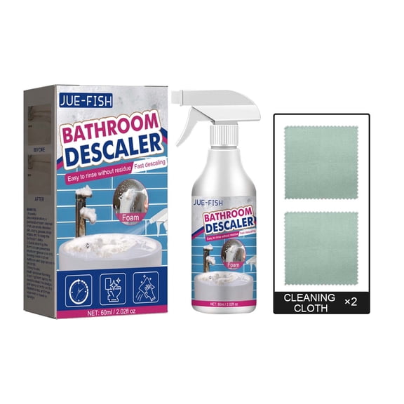 All Purpose Bathroom Descaler Cleaner Spray Kit (with 2 Cloths), Multi-Purpose Cleaner for Tile/Faucet/Glass/Tub Stain & Grime Remover,2fl oz