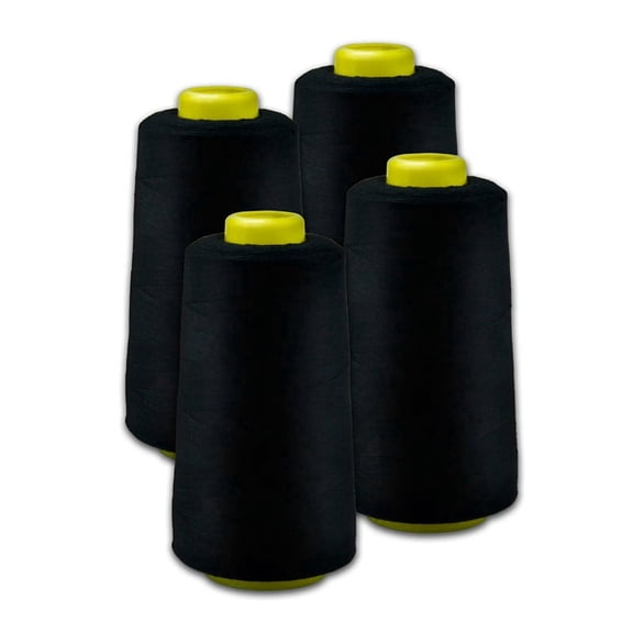 Black Polyester Thread 40/2, 3000 Yards per Spool, 4-Pack in OPP Bag for Sewing Machine