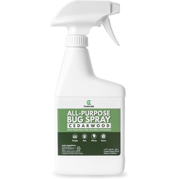 All-Purpose Bug Spray | Kill and Control Mosquitos, Fleas, Ticks, Ants | Made with Natural Essential Oils | Use on People, Pets & Kids (Cedarwood, Pint (16 Oz.))