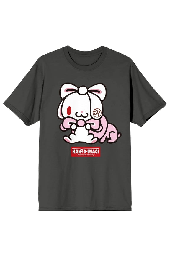 All Purpose Bunny Character With Pink Ribbon Crew Neck Short Sleeve Charcoal Women's T-shirt-Large