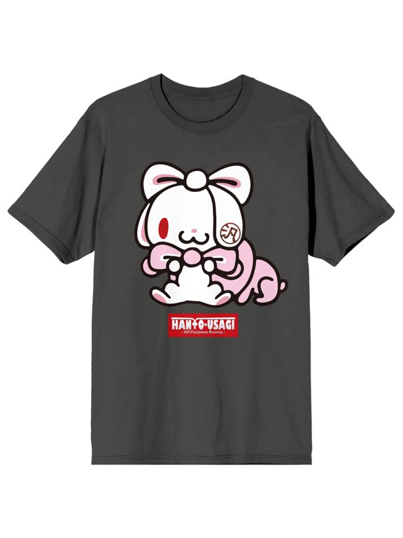 All Purpose Bunny Character With Pink Ribbon Crew Neck Short Sleeve Charcoal Women's T-shirt-Large
