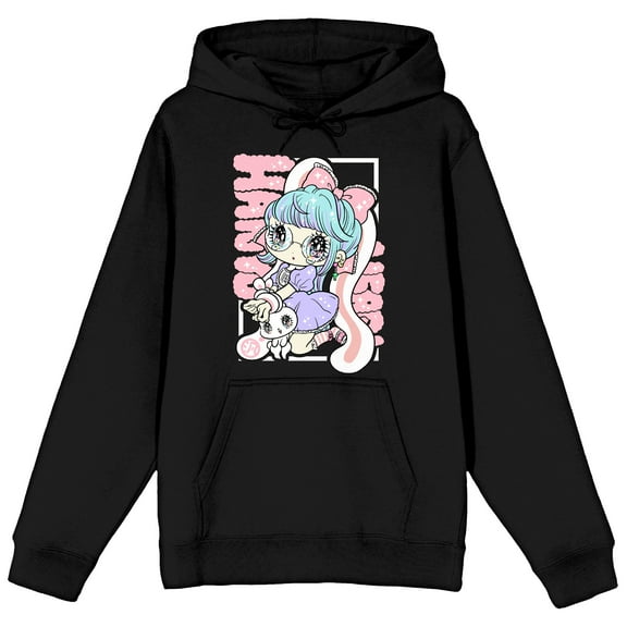 All Purpose Bunny Girl With Bunny Ears Adult Black Long Sleeve Hooded Sweatshirt-Small