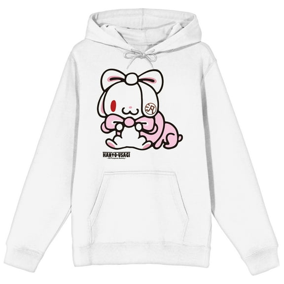 All Purpose Bunny One-Eyed Bunny With Ribbon Long Sleeve White Adult Hooded Sweatshirt-XXL