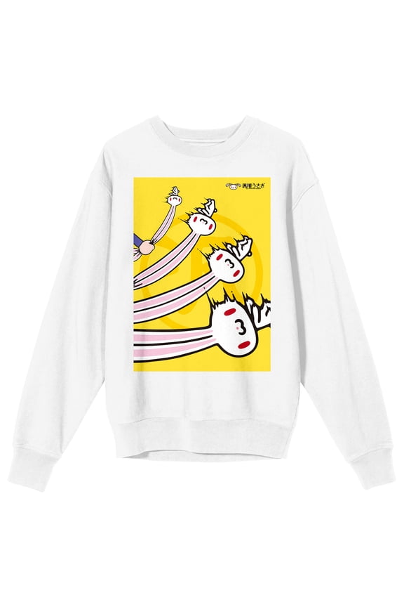All Purpose Bunny Spinning Character Crew Neck Long Sleeve Men's White Sweatshirt-Large